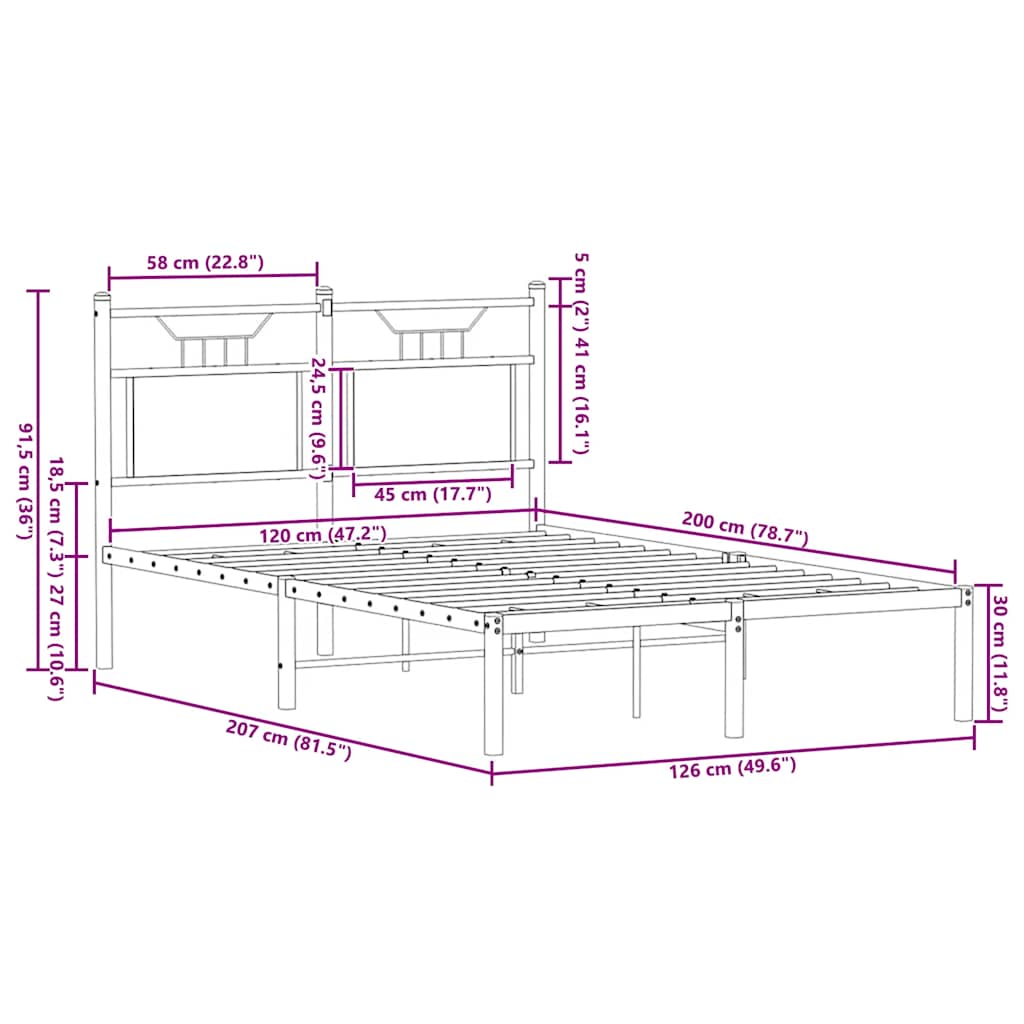 vidaXL Bed Frame without Mattress Smoked Oak 120x200 cm Engineered Wood