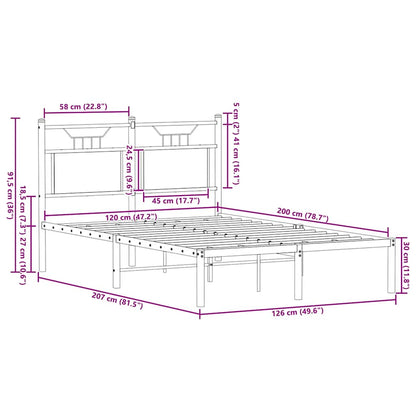 vidaXL Bed Frame without Mattress Smoked Oak 120x200 cm Engineered Wood