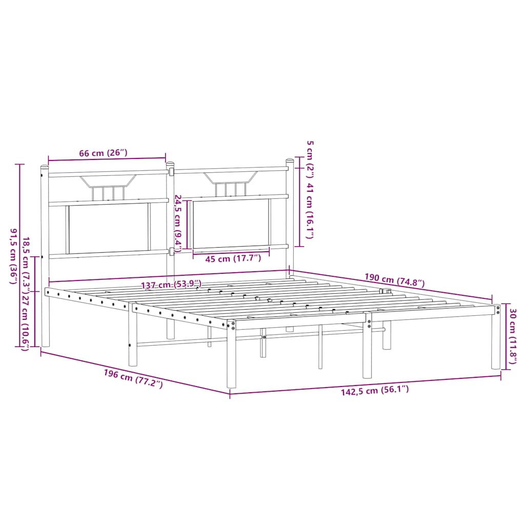 vidaXL Bed Frame without Mattress Smoked Oak 137x190 cm Engineered Wood