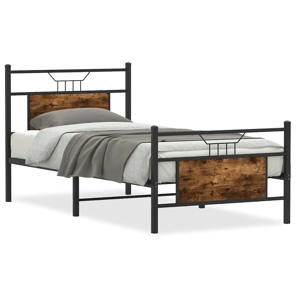 vidaXL Bed Frame without Mattress Smoked Oak 75x190 cm Small Single Engineered Wood