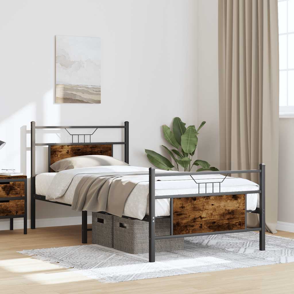 vidaXL Bed Frame without Mattress Smoked Oak 90x190 cm Single Engineered Wood