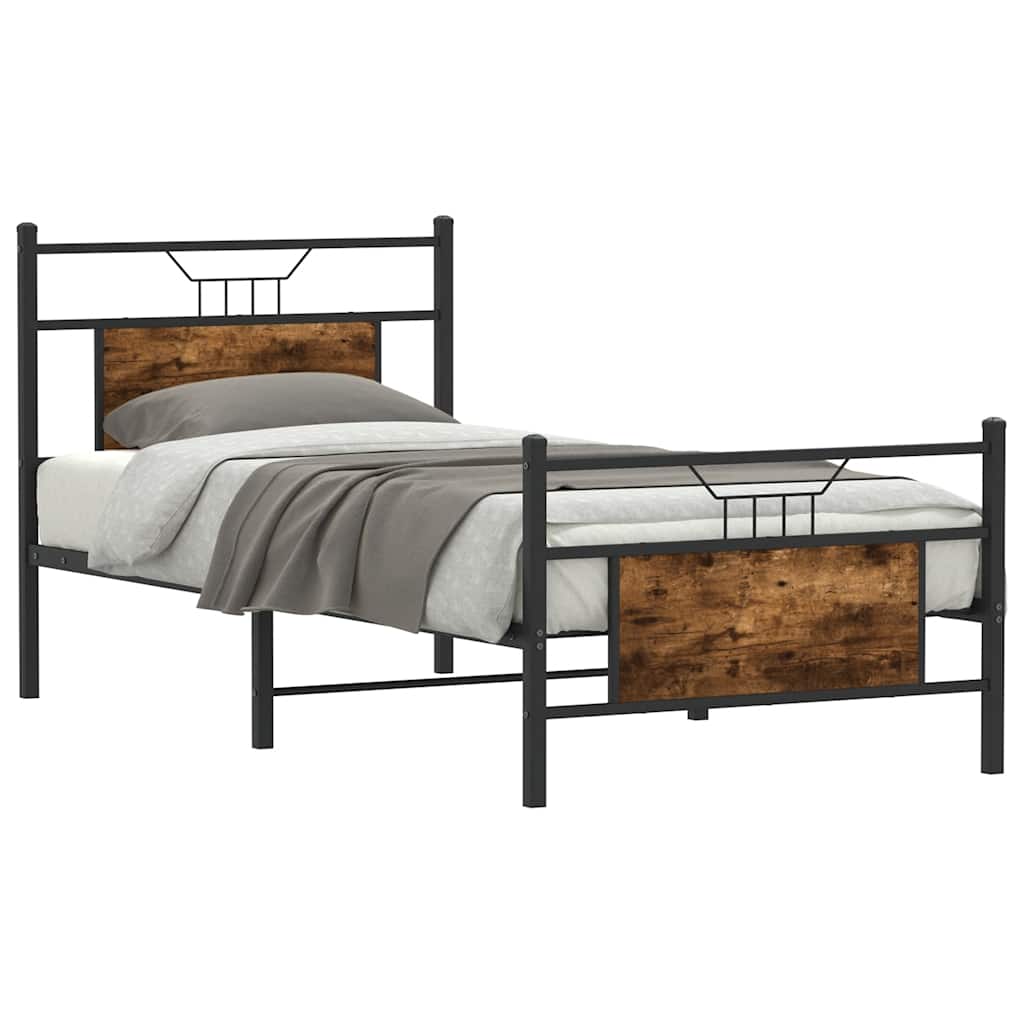 vidaXL Bed Frame without Mattress Smoked Oak 90x200 cm Engineered Wood