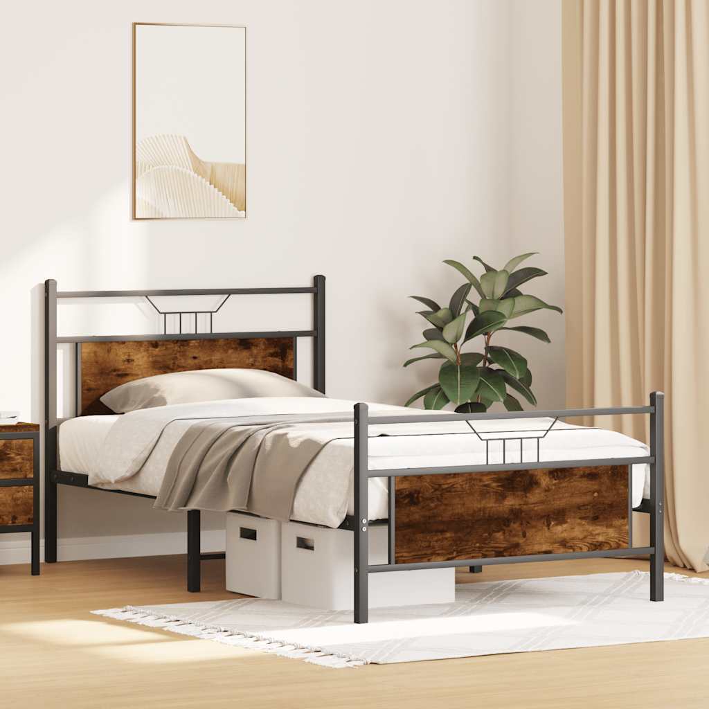 vidaXL Bed Frame without Mattress Smoked Oak 100x190 cm Engineered Wood