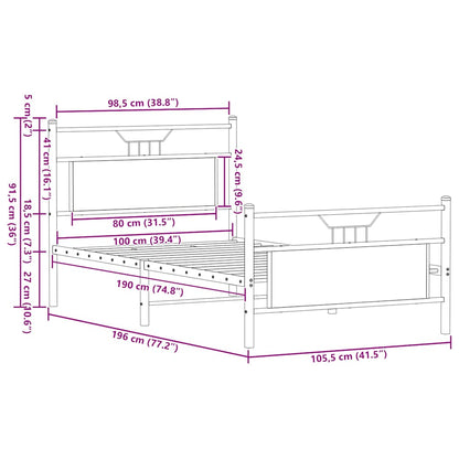 vidaXL Bed Frame without Mattress Smoked Oak 100x190 cm Engineered Wood