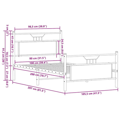vidaXL Bed Frame without Mattress Smoked Oak 100x200 cm Engineered Wood