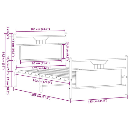 vidaXL Bed Frame without Mattress Smoked Oak 107x203 cm Engineered Wood