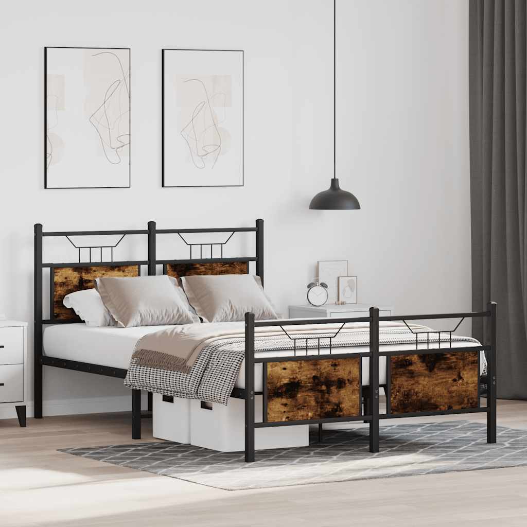 vidaXL Bed Frame without Mattress Smoked Oak 120x190 cm Small Double Engineered Wood