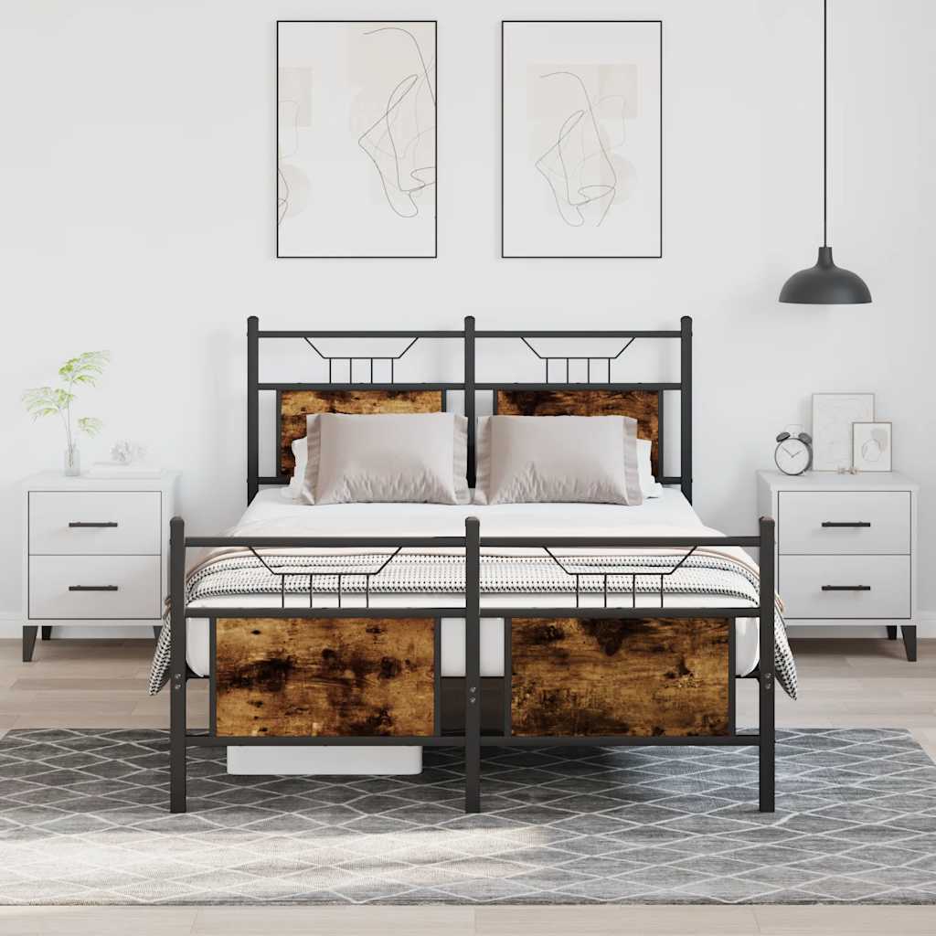 vidaXL Bed Frame without Mattress Smoked Oak 120x200 cm Engineered Wood