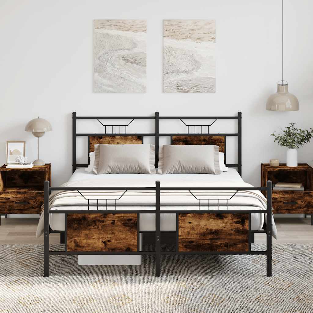 vidaXL Bed Frame without Mattress Smoked Oak 137x190 cm Engineered Wood
