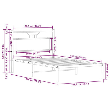 vidaXL Bed Frame without Mattress Sonoma Oak 100x190 cm Engineered Wood