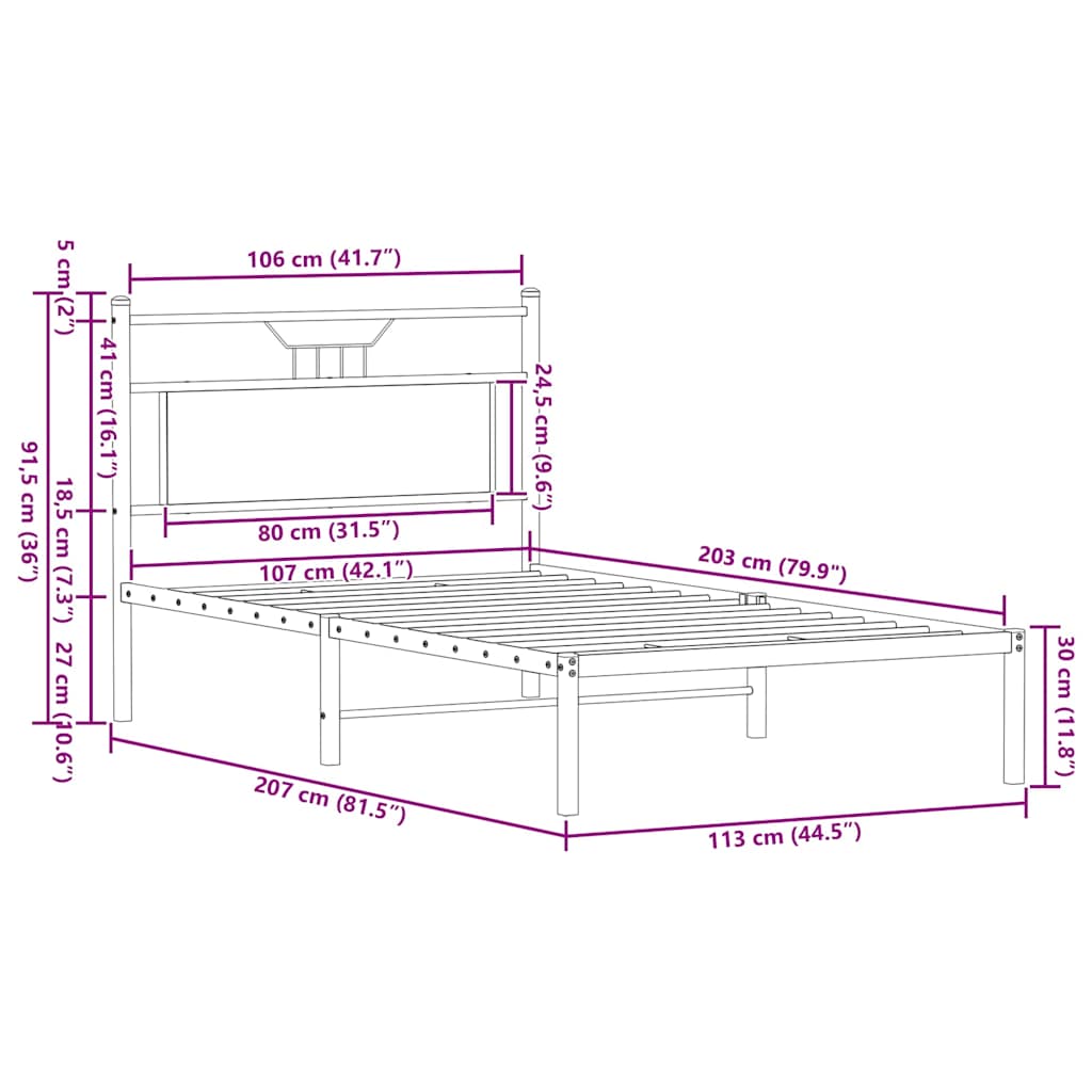 vidaXL Bed Frame without Mattress Sonoma Oak 107x203 cm Engineered Wood