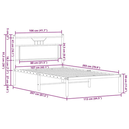vidaXL Bed Frame without Mattress Sonoma Oak 107x203 cm Engineered Wood
