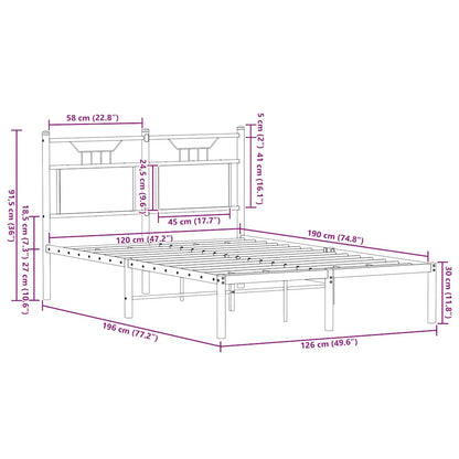vidaXL Bed Frame without Mattress Sonoma Oak 120x190 cm Small Double Engineered Wood