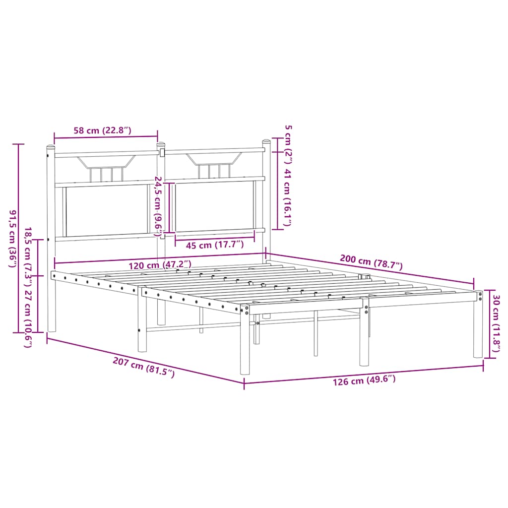 vidaXL Bed Frame without Mattress Sonoma Oak 120x200 cm Engineered Wood