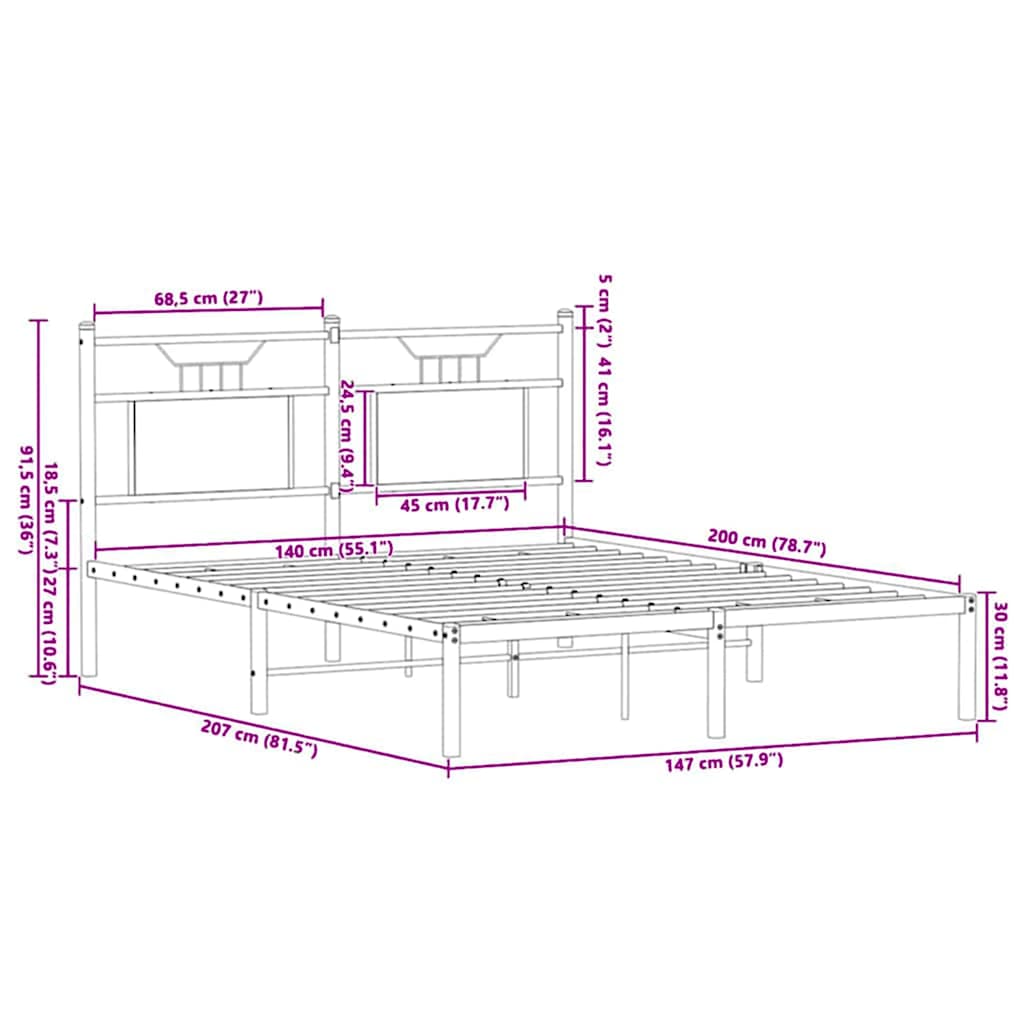 vidaXL Bed Frame without Mattress Sonoma Oak 140x200 cm Engineered Wood