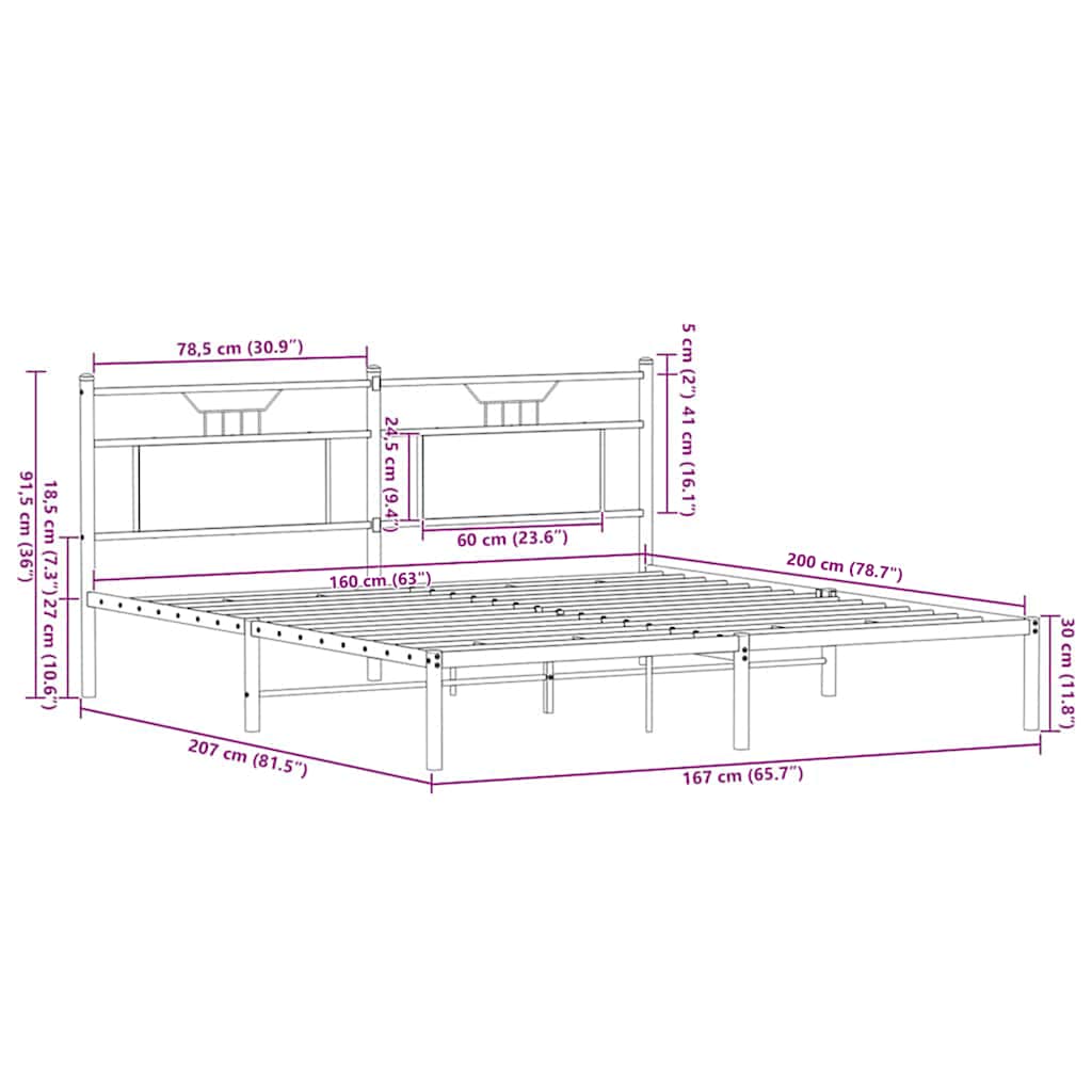 vidaXL Bed Frame without Mattress Sonoma Oak 160x200 cm Engineered Wood