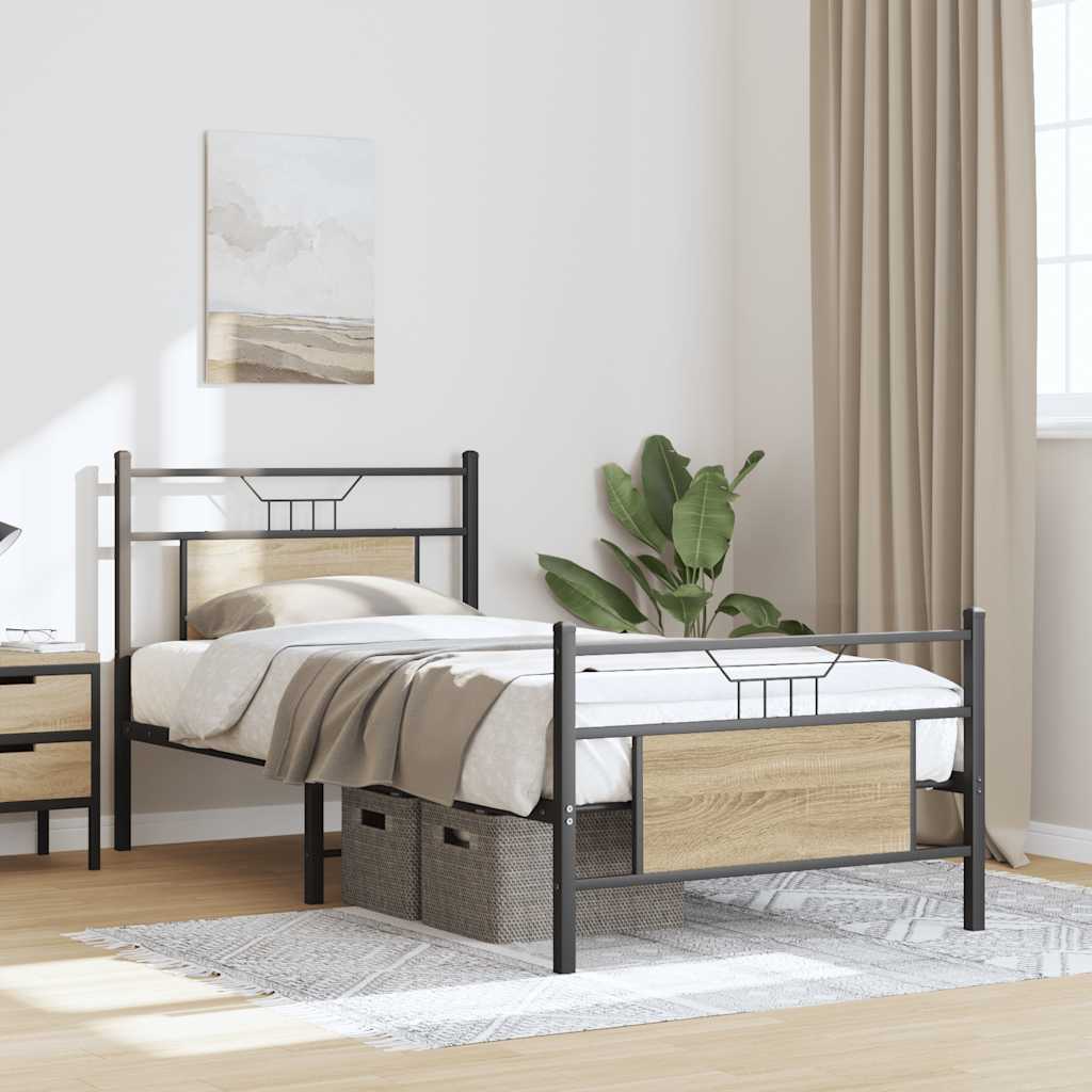 vidaXL Bed Frame without Mattress Sonoma Oak 75x190 cm Small Single Engineered Wood