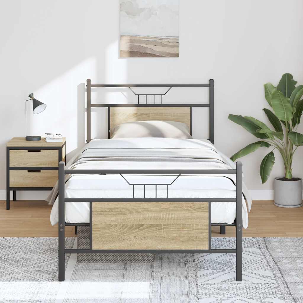 vidaXL Bed Frame without Mattress Sonoma Oak 90x190 cm Single Engineered Wood