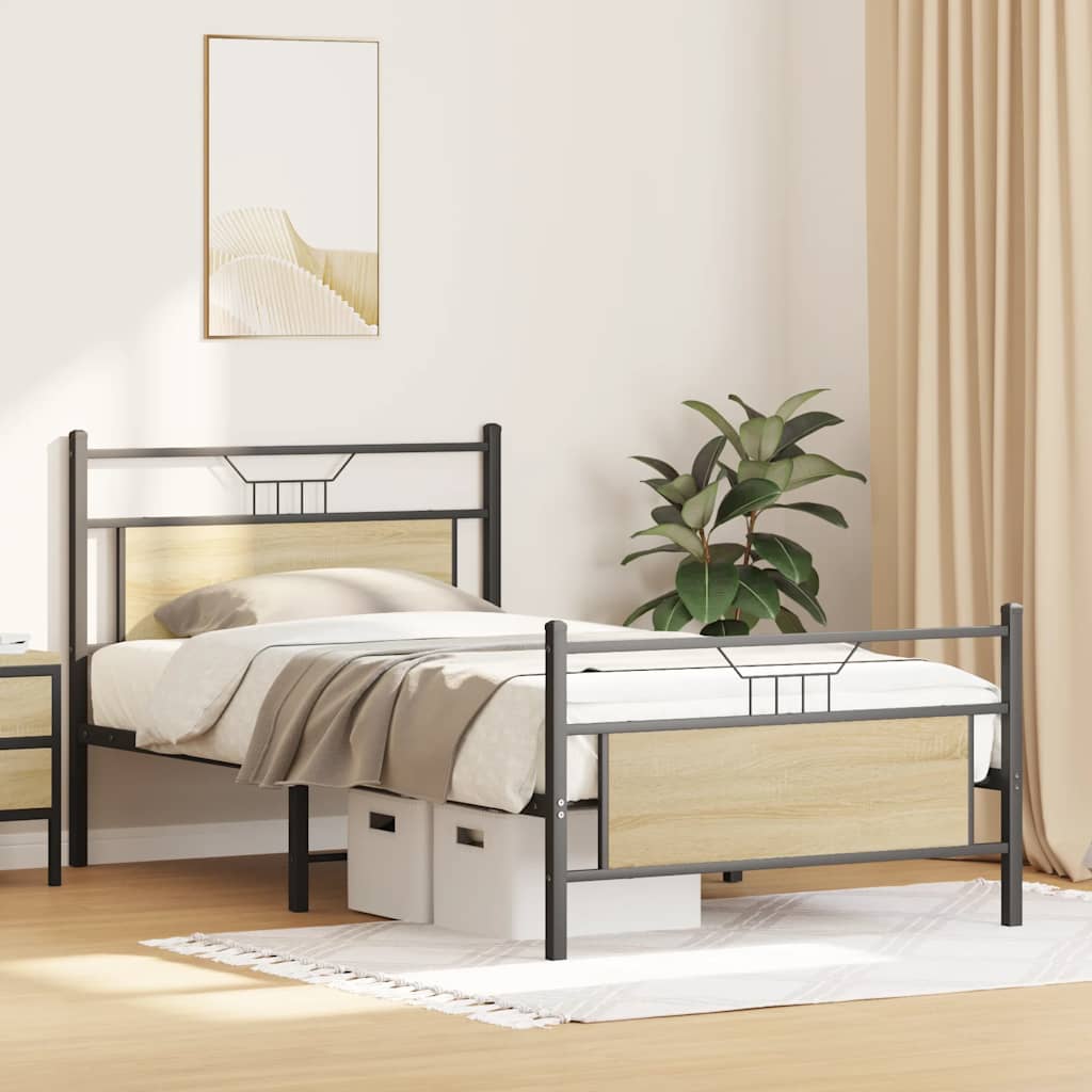 vidaXL Bed Frame without Mattress Sonoma Oak 100x190 cm Engineered Wood