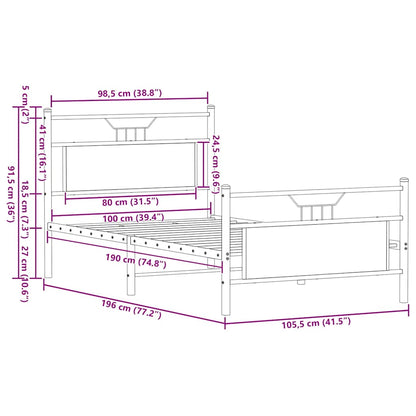 vidaXL Bed Frame without Mattress Sonoma Oak 100x190 cm Engineered Wood