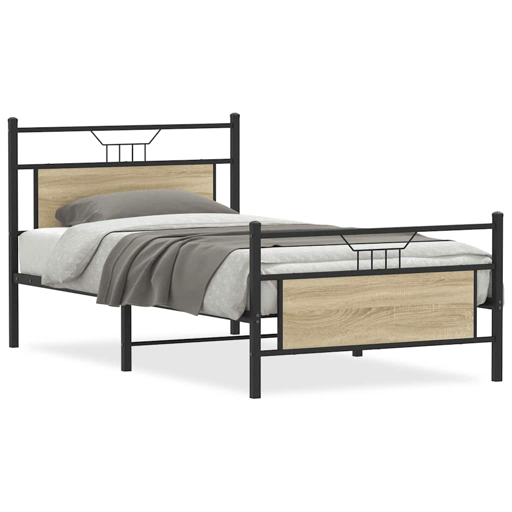 vidaXL Bed Frame without Mattress Sonoma Oak 107x203 cm Engineered Wood
