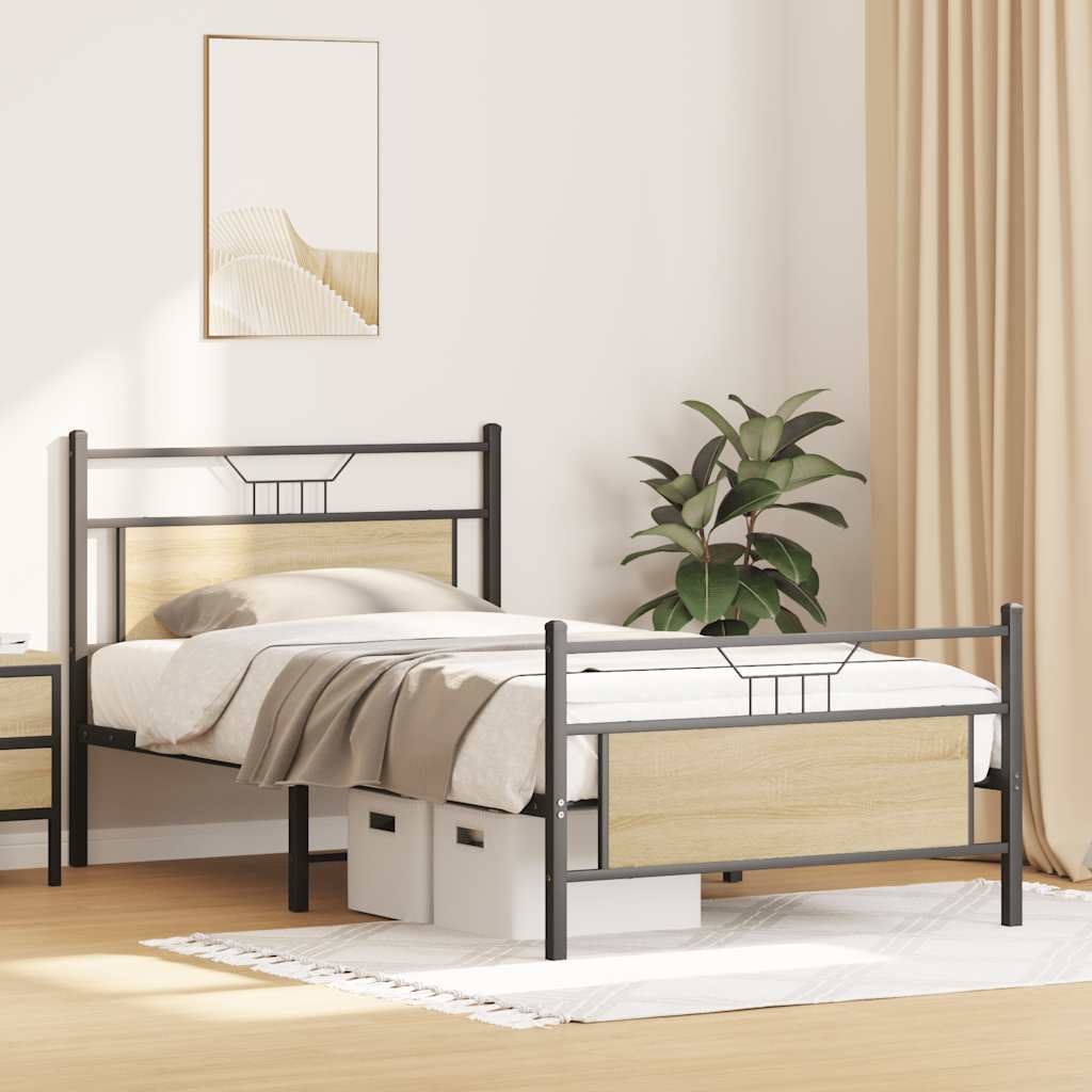 vidaXL Bed Frame without Mattress Sonoma Oak 107x203 cm Engineered Wood