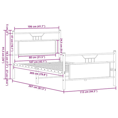 vidaXL Bed Frame without Mattress Sonoma Oak 107x203 cm Engineered Wood