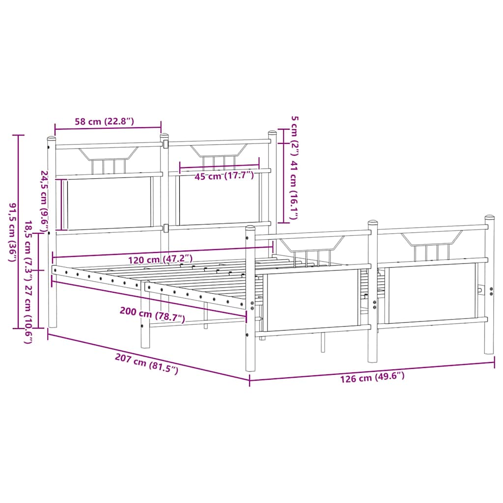 vidaXL Bed Frame without Mattress Sonoma Oak 120x200 cm Engineered Wood