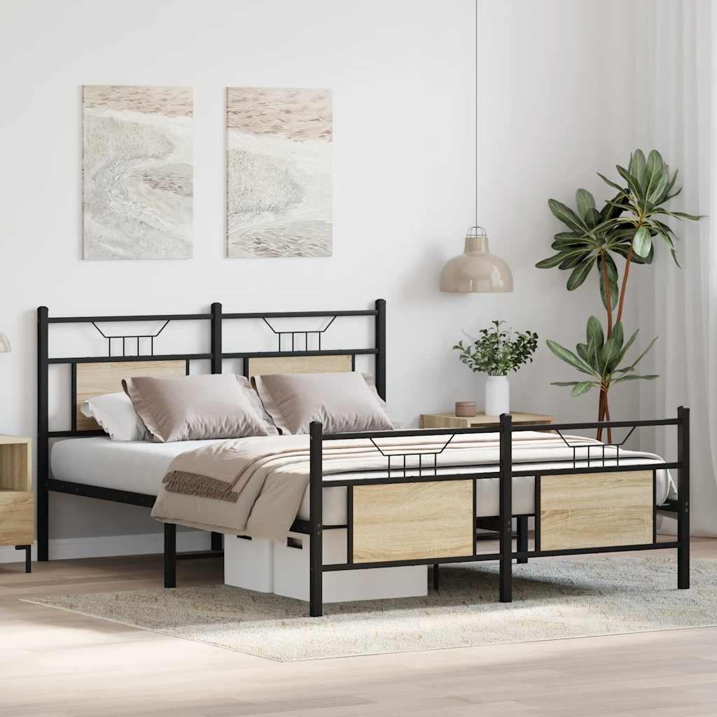 vidaXL Bed Frame without Mattress Sonoma Oak 137x190 cm Engineered Wood