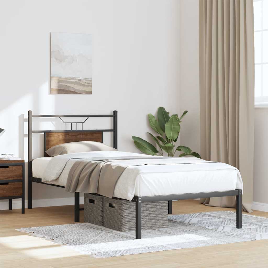 vidaXL Bed Frame without Mattress Brown Oak 75x190 cm Small Single Engineered Wood