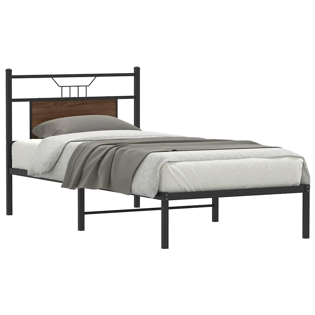 vidaXL Bed Frame without Mattress Brown Oak 75x190 cm Small Single Engineered Wood