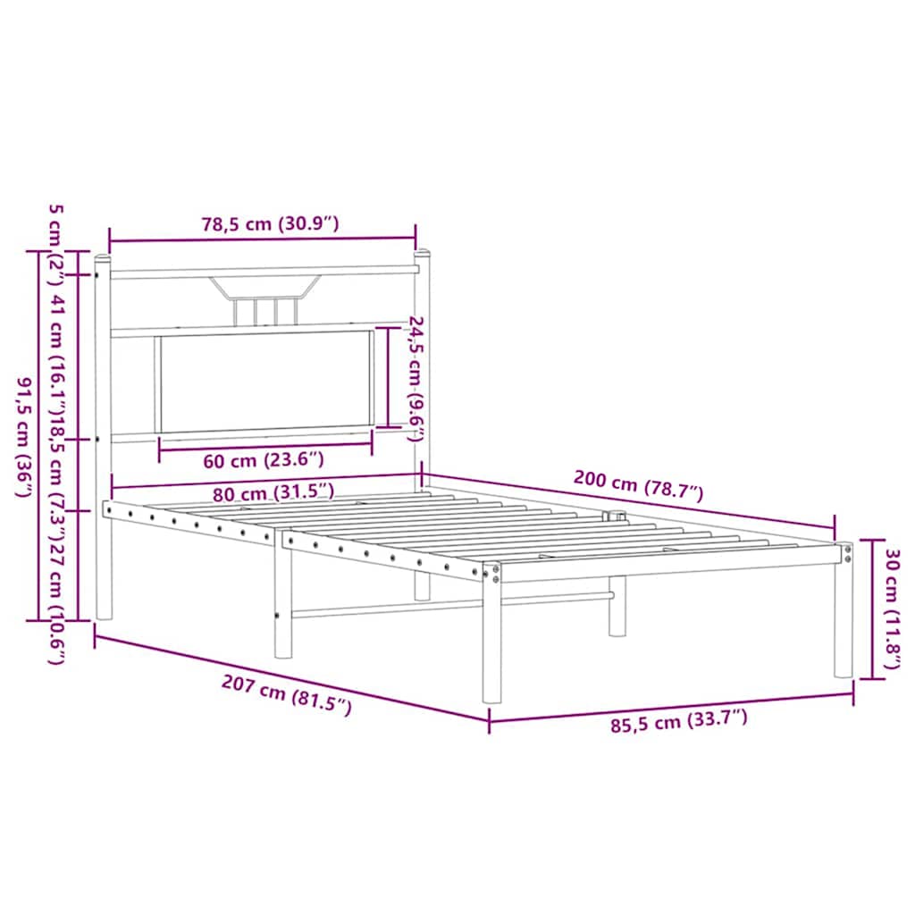 vidaXL Bed Frame without Mattress Brown Oak 80x200 cm Engineered Wood