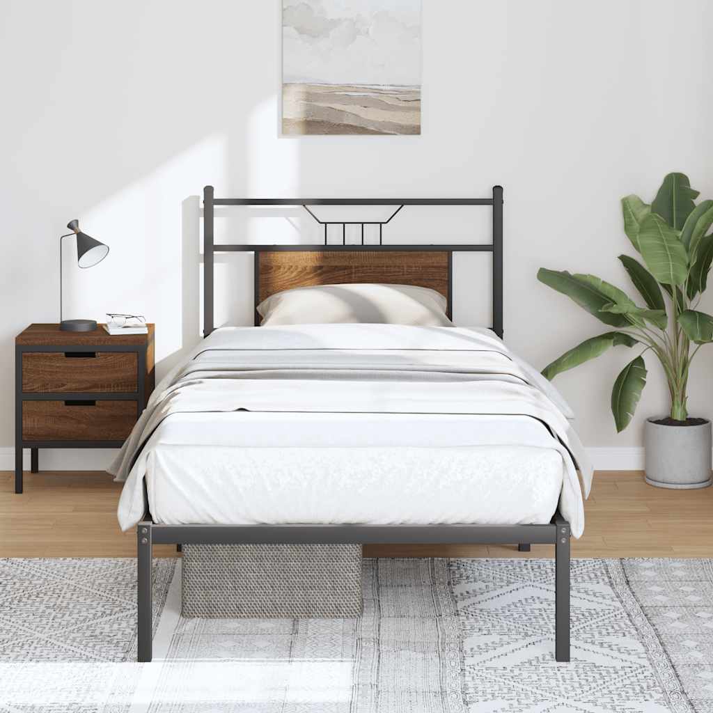 vidaXL Bed Frame without Mattress Brown Oak 90x200 cm Engineered Wood