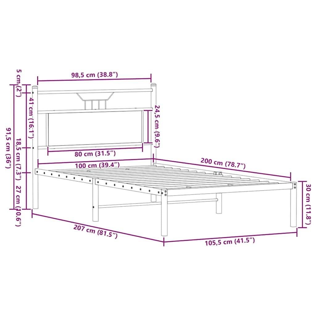 vidaXL Bed Frame without Mattress Brown Oak 100x200 cm Engineered Wood