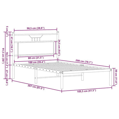 vidaXL Bed Frame without Mattress Brown Oak 100x200 cm Engineered Wood