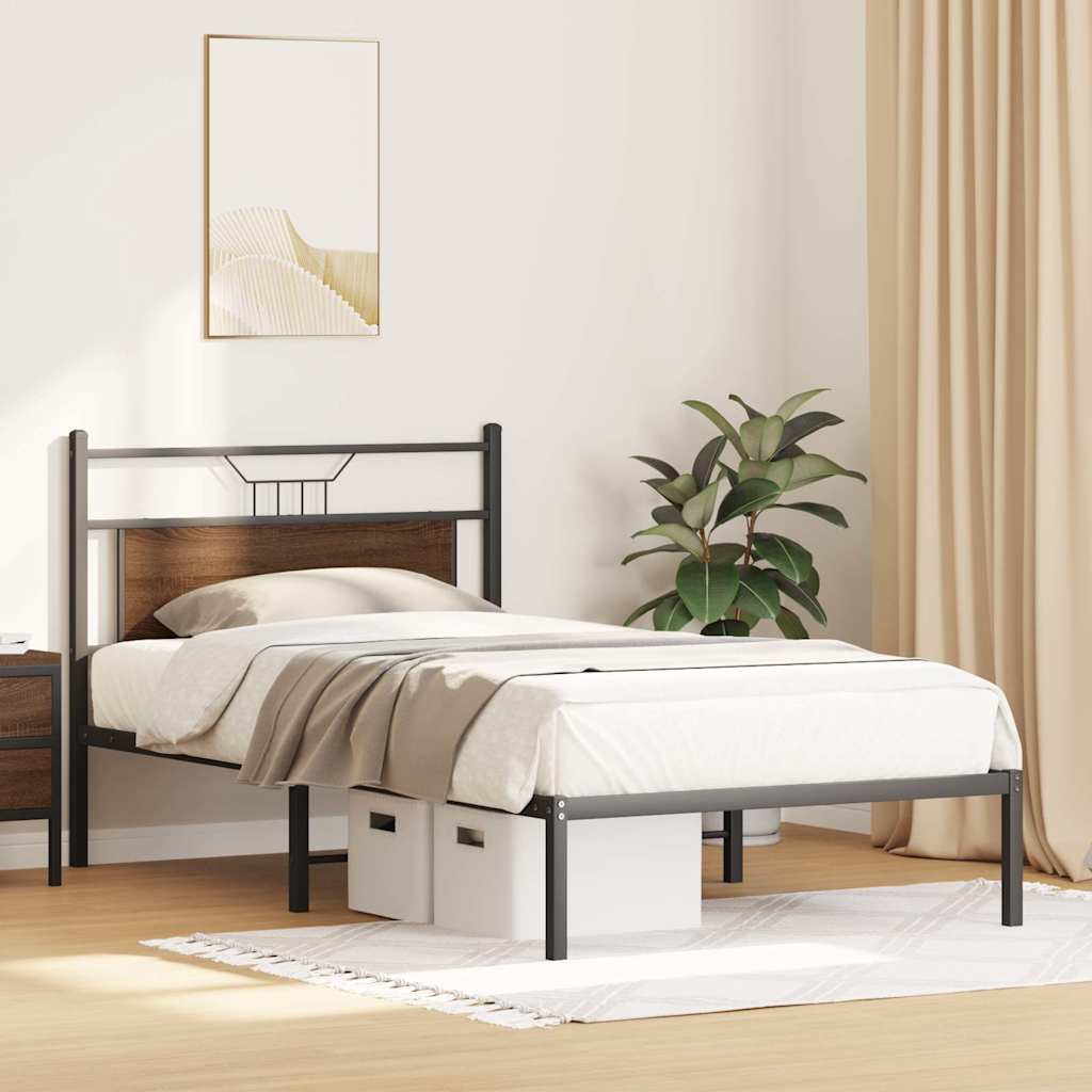 vidaXL Bed Frame without Mattress Brown Oak 107x203 cm Engineered Wood