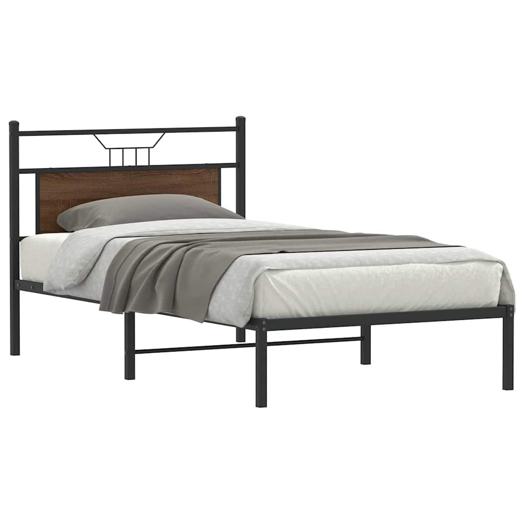 vidaXL Bed Frame without Mattress Brown Oak 107x203 cm Engineered Wood