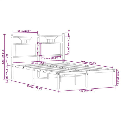 vidaXL Bed Frame without Mattress Brown Oak 120x190 cm Small Double Engineered Wood