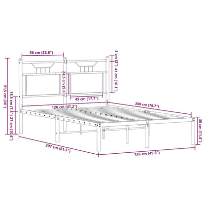 vidaXL Bed Frame without Mattress Brown Oak 120x200 cm Engineered Wood