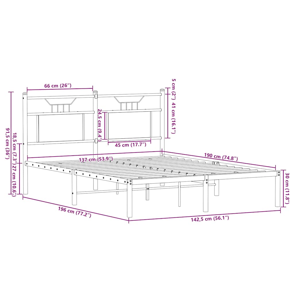 vidaXL Bed Frame without Mattress Brown Oak 137x190 cm Engineered Wood