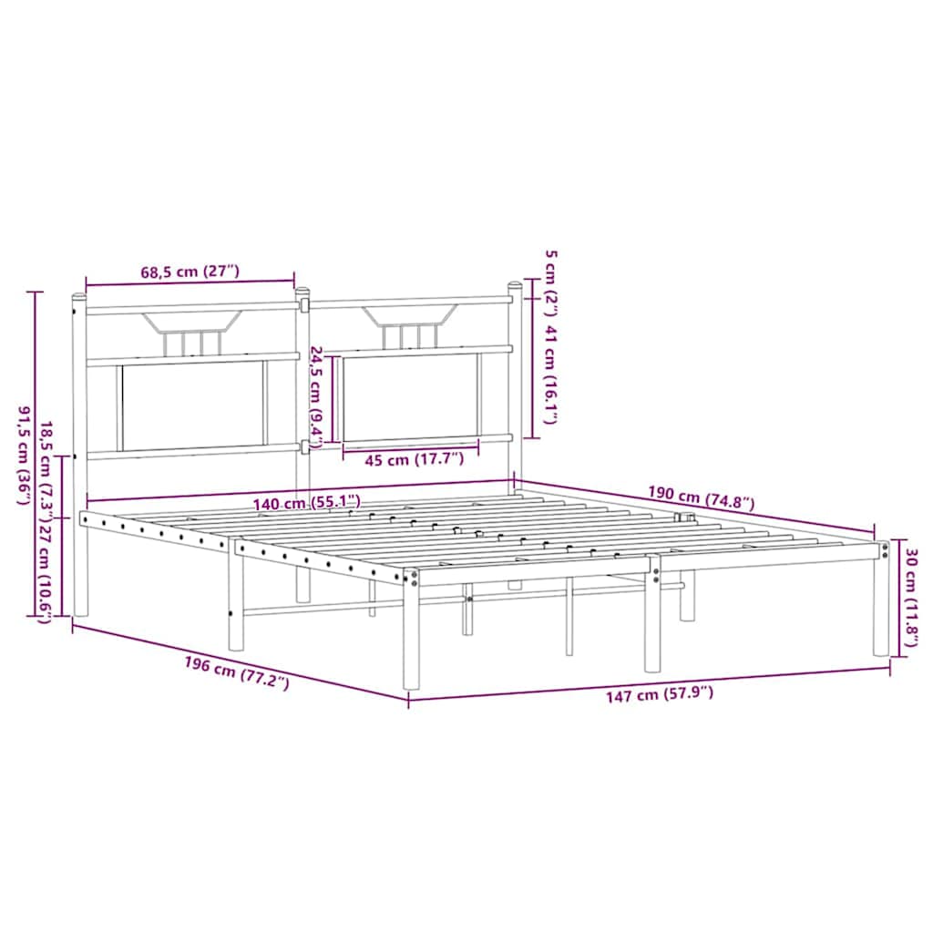 vidaXL Bed Frame without Mattress Brown Oak 140x190 cm Engineered Wood