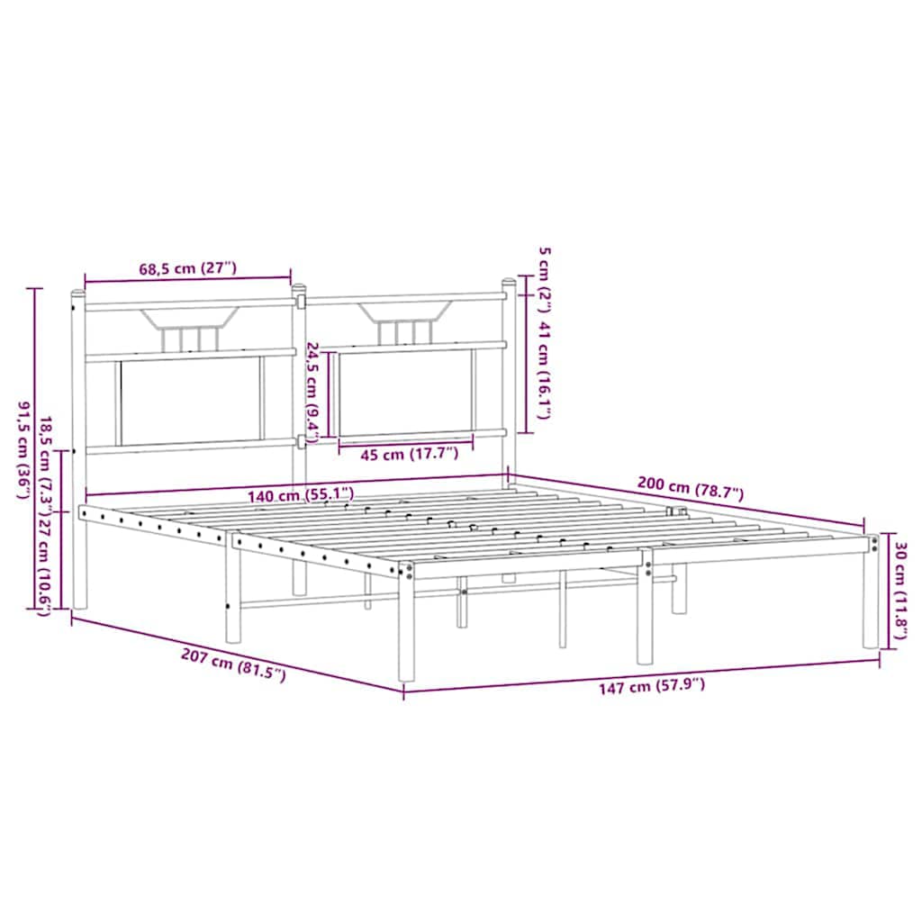 vidaXL Bed Frame without Mattress Brown Oak 140x200 cm Engineered Wood