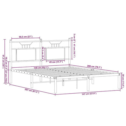 vidaXL Bed Frame without Mattress Brown Oak 140x200 cm Engineered Wood