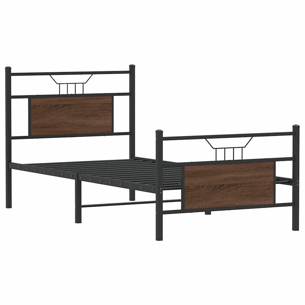vidaXL Bed Frame without Mattress Brown Oak 75x190 cm Small Single Engineered Wood