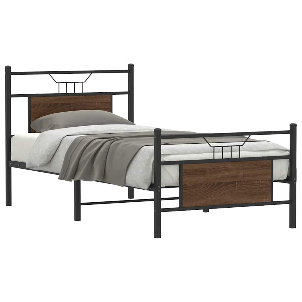 vidaXL Bed Frame without Mattress Brown Oak 75x190 cm Small Single Engineered Wood