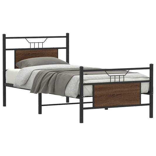 vidaXL Bed Frame without Mattress Brown Oak 75x190 cm Small Single Engineered Wood