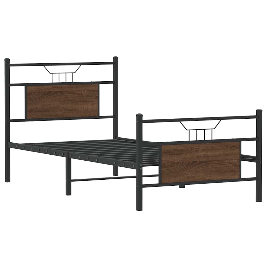 vidaXL Bed Frame without Mattress Brown Oak 90x190 cm Single Engineered Wood
