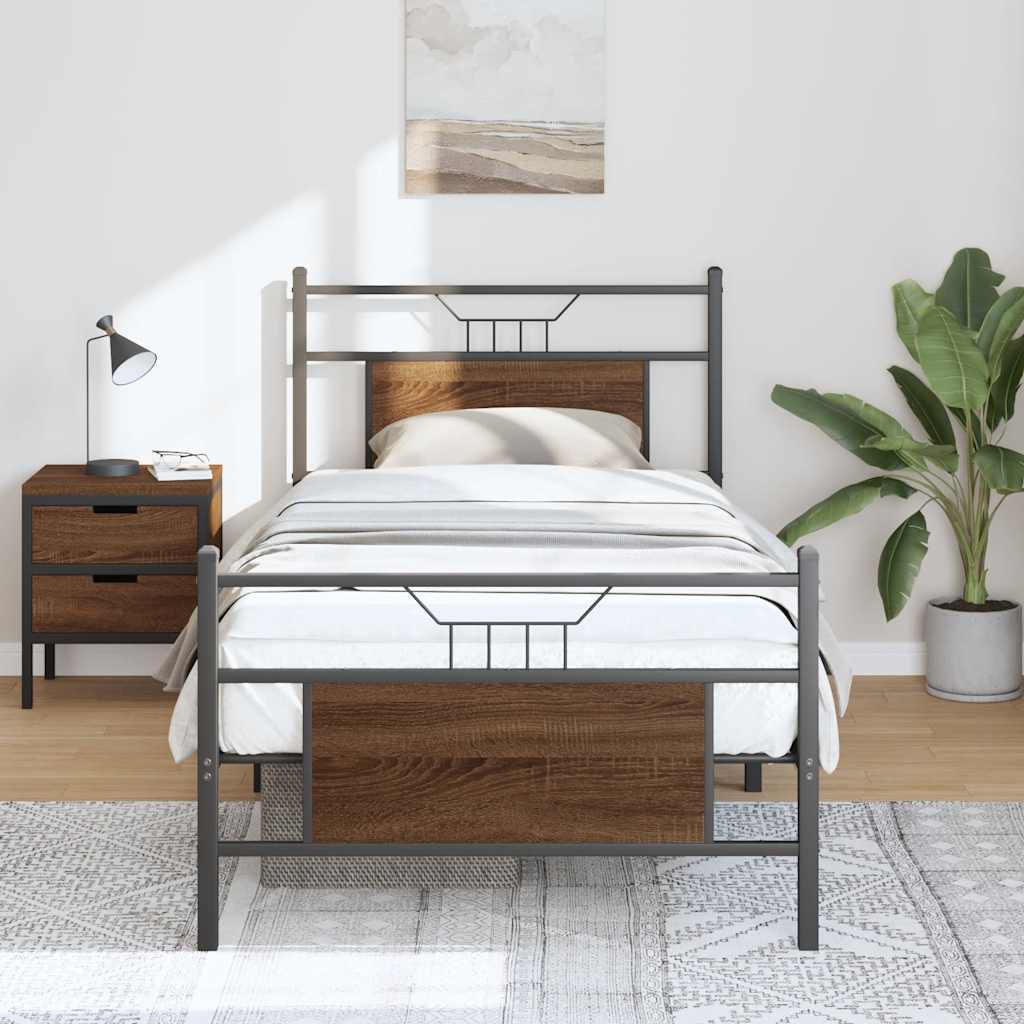 vidaXL Bed Frame without Mattress Brown Oak 90x200 cm Engineered Wood
