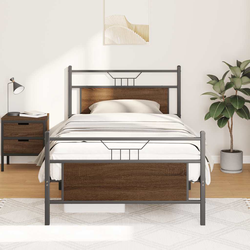 vidaXL Bed Frame without Mattress Brown Oak 100x190 cm Engineered Wood