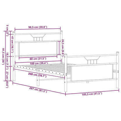 vidaXL Bed Frame without Mattress Brown Oak 100x200 cm Engineered Wood